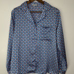 Anna Kay Geometric Print Long Sleeve Button Up Pajama Top Blue Size L Size L Photo 0