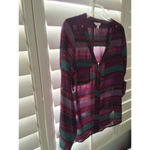 Candie's  Size XL Purple Multi Color Roll Tab Zip Front V-Neck Pocket Front Top Photo 3