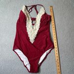 Cupshe Swimsuit Womens M Burgundy Lace Plunge One Piece Swimsuit NEW Photo 2