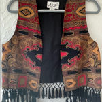 Vintage AKF New York Vest With Fringe USA German Fabric Artsy Boho; size S Photo 0