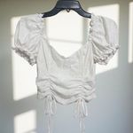 SheIn Puff Sleeve Frill Detail Faux Drawstring Ruched Top Photo 0