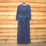 Mac Duggal  5509 Womens Blue SEQUINED WRAP OVER 3/4 SLEEVE GOWN Photo 5