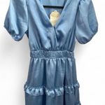 Altar'd State  Juliana Smocked Satin Dress Chambray Photo 3