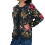 Talbots Vintage Hand Knit Mohair Sweater Cardigan Women’s Size S Green Florall Photo 9