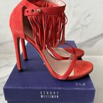 Stuart Weitzman Red Suede Fringe Ankle Strap Heels Size 7.5 Photo 0
