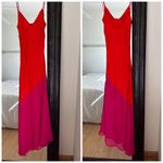 Mango Asymmetrical Semi-Sheer Panel Dress 2 Red Pink Photo 1