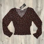 Paper Crane NWT  Long Sleeve V Neck Smocked Peasant Top Black Floral Size XS Photo 0