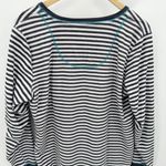 Betsey Johnson Top Women LARGE Grey White Striped V-Neck Henley Long Sleeve Photo 0