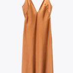 ZARA  New With Tag Women's V-Neck Thin Straps Long Satin Dress Brown Size Medium Photo 6