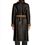 Donna Karan New York Faux-Fur-Trimmed Vegan-Leather Tie-Waist Coat Photo 1