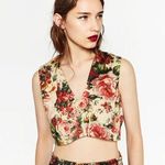 ZARA Floral Crop Tank Top S V-Neck Vintage Rose Print Zip Back Summer Flower Photo 0