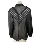 Topshop Black Sheer V-shaped Lace Panel Mesh Long Sleeve Button Up Shirt Top 6 Photo 1