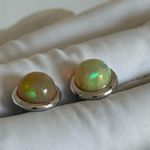Brand New Natural Opal 9K Solid White Gold Sphere Bezel Settings Earrings/Studs Multiple Photo 11