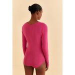 Farm Rio NEW  Bright Pink Long Sleeve Twist Front Cut Out Bodysuit Photo 2