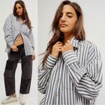 Free People Menswear Oversized Freddie Striped Shirt Nautical Navy Size Medium Photo 6