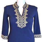 Charter Club Womens Ottoman Sheath Dress Pullover Knit Blue Gold Petite Large Photo 3