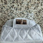 Silver Quilted Mini Evening Bag Micro Purse Gold Chain Metallic Party Bag Photo 5