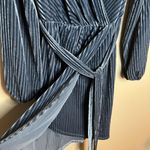 Merokeety  Long Sleeve Faux Wrap Velvet  Dress In Light Blue Photo 8