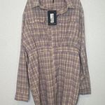 Pretty Little Thing Plaid Long Sleeve Button Down Lilac Shirt Dress NWT Sz 16 Photo 0