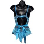 Fairy‎ Floral Lace Mesh Lingerie Bodysuit Open Back Aqua Blue Size L Photo 1