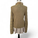 Angel Apparel Tan Crotchet Knit Cardigan with Ruffle Detail Photo 1