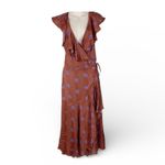 Anthropologie  Ruffle-Sleeve Printed Wrap Maxi Dress brown blue floral M Photo 2
