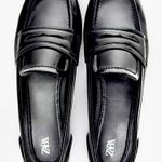 ZARA NWT black Rounded toe. FAUX PATENT LEATHER PENNY LOAFERS size 7.5 Photo 6