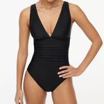 J.Crew  Black Minimalist Resort Vacation V-neck Ruched One Piece Swimsuit XXL Photo 0