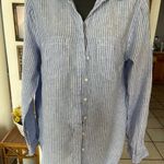 Nicole Miller Original  women’s button up nautical  100% linen striped shirt XL Photo 1