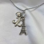 Early 2000's Eiffel Tower Heart Silver Long Charm Pendant Necklace Photo 4
