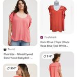 Torrid  mixed eyelet sisterhood babydoll gauze v neck coral top 5X NWT Photo 3