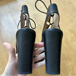 mix no. 6 Black Lace Up Block Heels, Cocktail Party Sandal Heels, Size 10 Photo 3