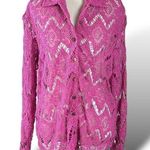Free People Free Peoole Until Sundown Crochet Shacket Shirt Small Gin Fizz Pink NWOT Photo 3
