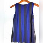 Hem & Thread  S Royal Blue and Black Striped Mesh Overlay Tank Top Photo 1