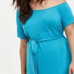 Torrid NWT  Aqua Blue Lightweight French Terry Off Shoulder T Shirt Belt Dress 3X Photo 1