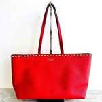 Valentino Garavani Trapeze Rockstud Shoulder Tote Red Grained Calfskin Leather Photo 0