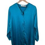 Victoria's Secret Vintage 90s  Gold Label Silk Night Shirt Size Medium Teal Blue Photo 0