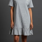 CeCe  Gray Floral Appliqué T-shirt Dress With Ruffle Medium Crewneck Short Sleeve Photo 0