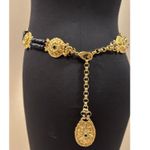 Heavy Gold Metal Black Disc Chain Belt Made in Italy Adjustable 10 OZ 34" L VTG Photo 3