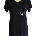 Rebecca Minkoff “Love Me” black slub, burn-out linen t-shirt. Size XS. EUC Photo 0