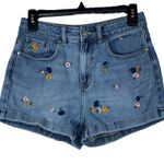 PacSun  SZ 26 Mom Jean Shorts Floral Embroidered Cuffed Hi-Rise Zip-Fly Pockets Photo 0