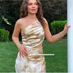 ZARA  NWT satin cutout one shoulder beige ivory printed maxi evening dress Photo 9