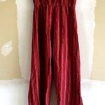Anthropologie  Drew Emerson Strapless Jumpsuit Striped Side Slits Linen Red XS Photo 5