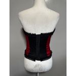 Vintage Red Black Satin Corset Bustier Top Rhinestone Zipper Ruffle Coquette.com Size M Photo 2