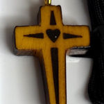 Wooden Cross Pendant Necklace Heart Charm Religious Handcarved Christian Jesus Black Photo 0