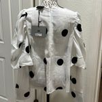 La Vie Top, long balloon sleeves black dots Super cute NWT White Size M Photo 5