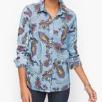 Talbots Robin's Egg Blue Paisley Long Sleeve Button Up Shirt size Medium Photo 7