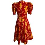 Yoshimi Fukumura Hawaiian Dress red yellow hibiscus puff sleeve size small Photo 3