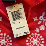 Premise NWT! Pink Corel embellished t-shirt Blouse with white embroidery. Sz L Photo 5