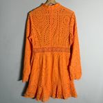 LIONESS  Eyelet Cutout High Neck Mini Dress Women's XL Orange Lace Party Cocktail Photo 11